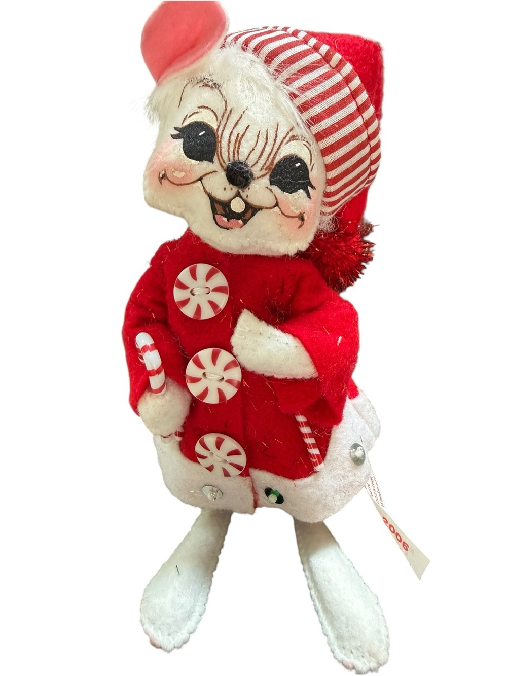 AnnaLee 2006 Christmas Mouse with Candy canes and peppermint Buttons 2006